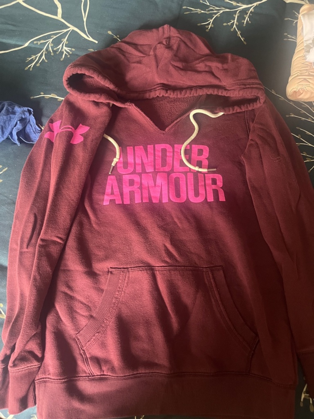 Under Armour Maroon Hoodie with Pink Logo